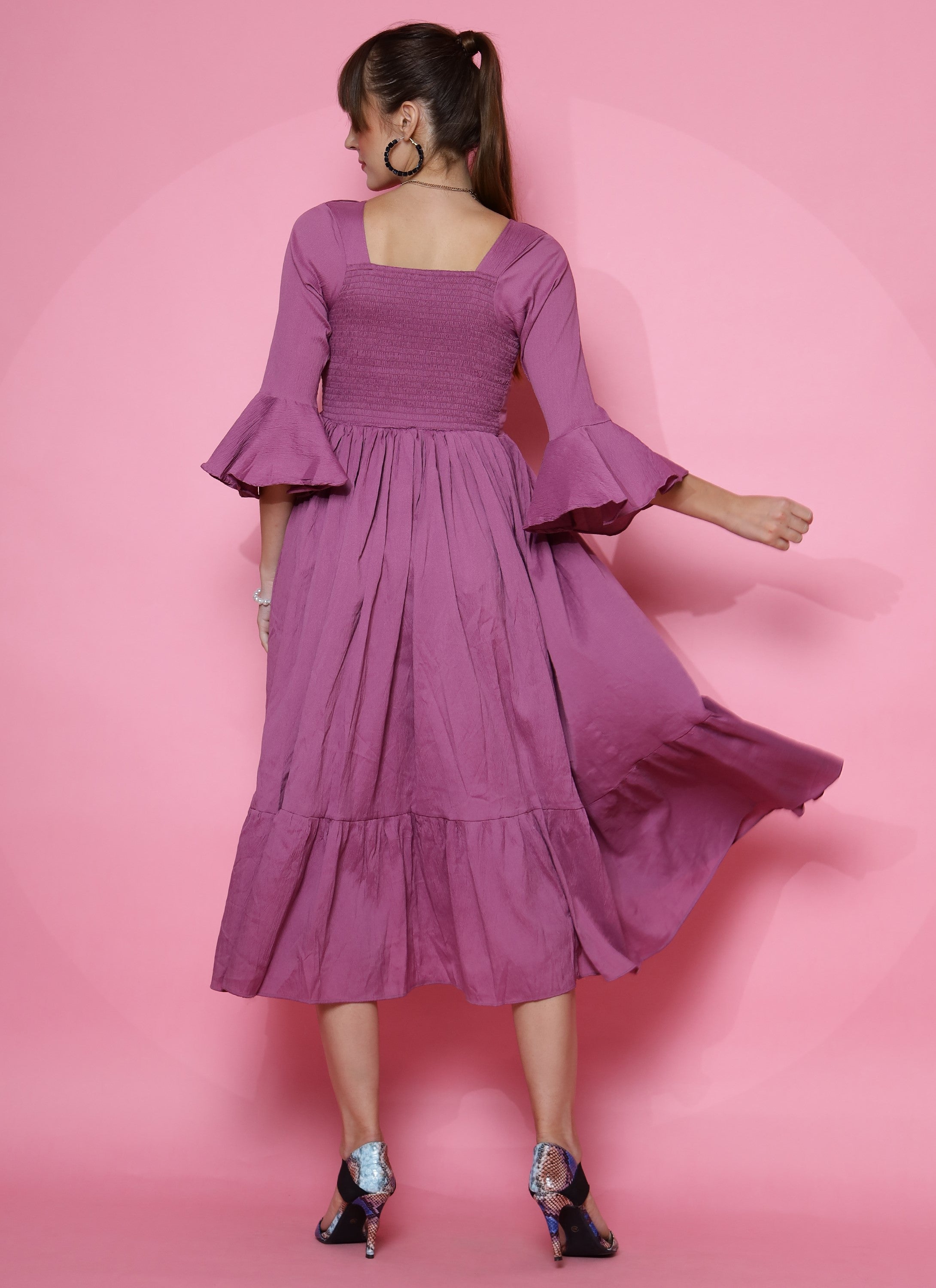 Women Purple Fit and Flare Midi Dress