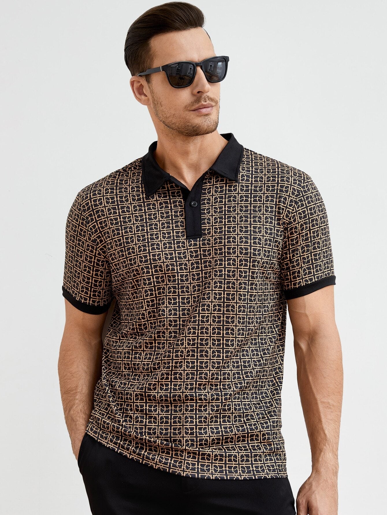 Men Printed Polo Collar Slim Fit Cotton Blend T-shirt