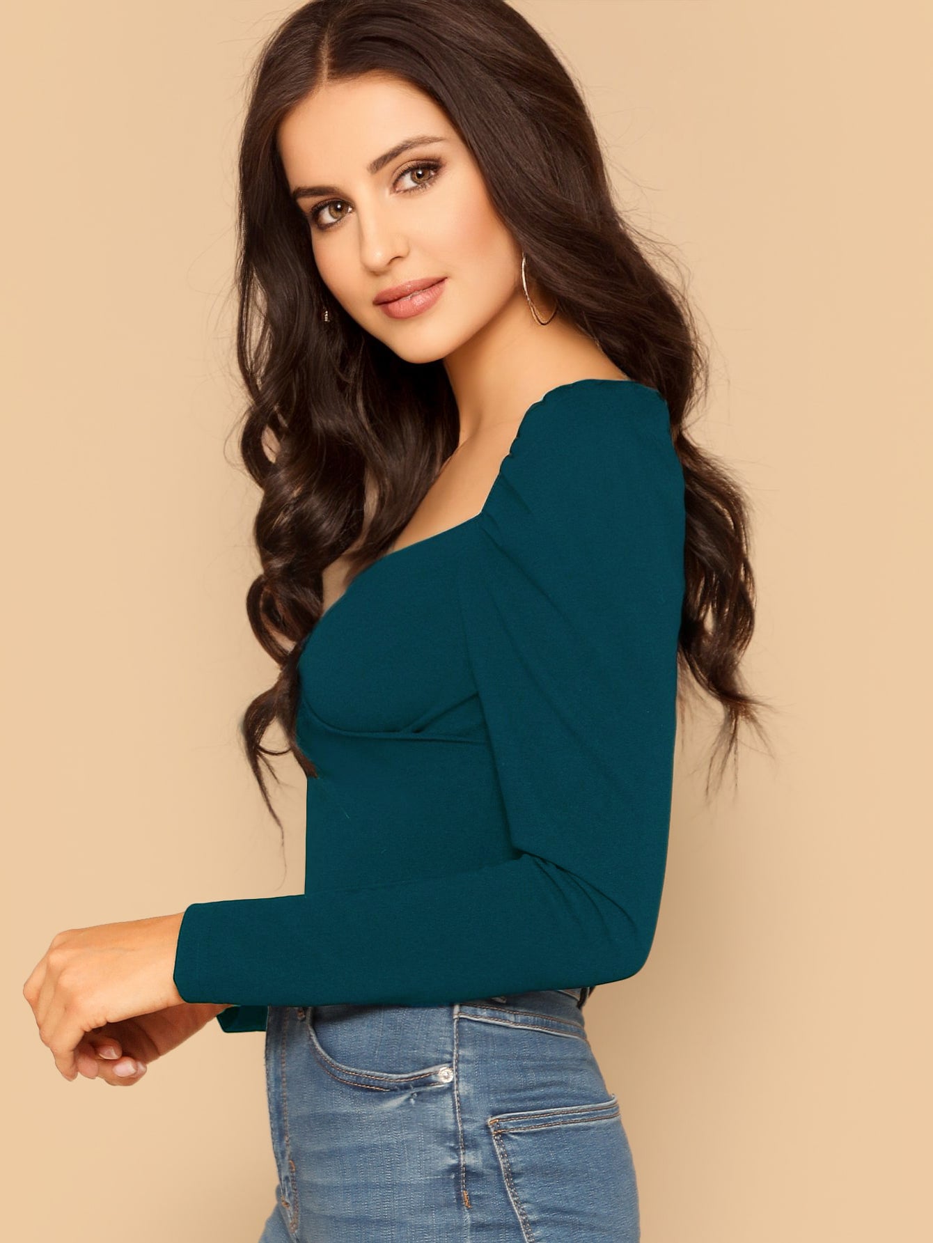 Casual Regular Sleeves Sweetheart Neck Solid Women Top