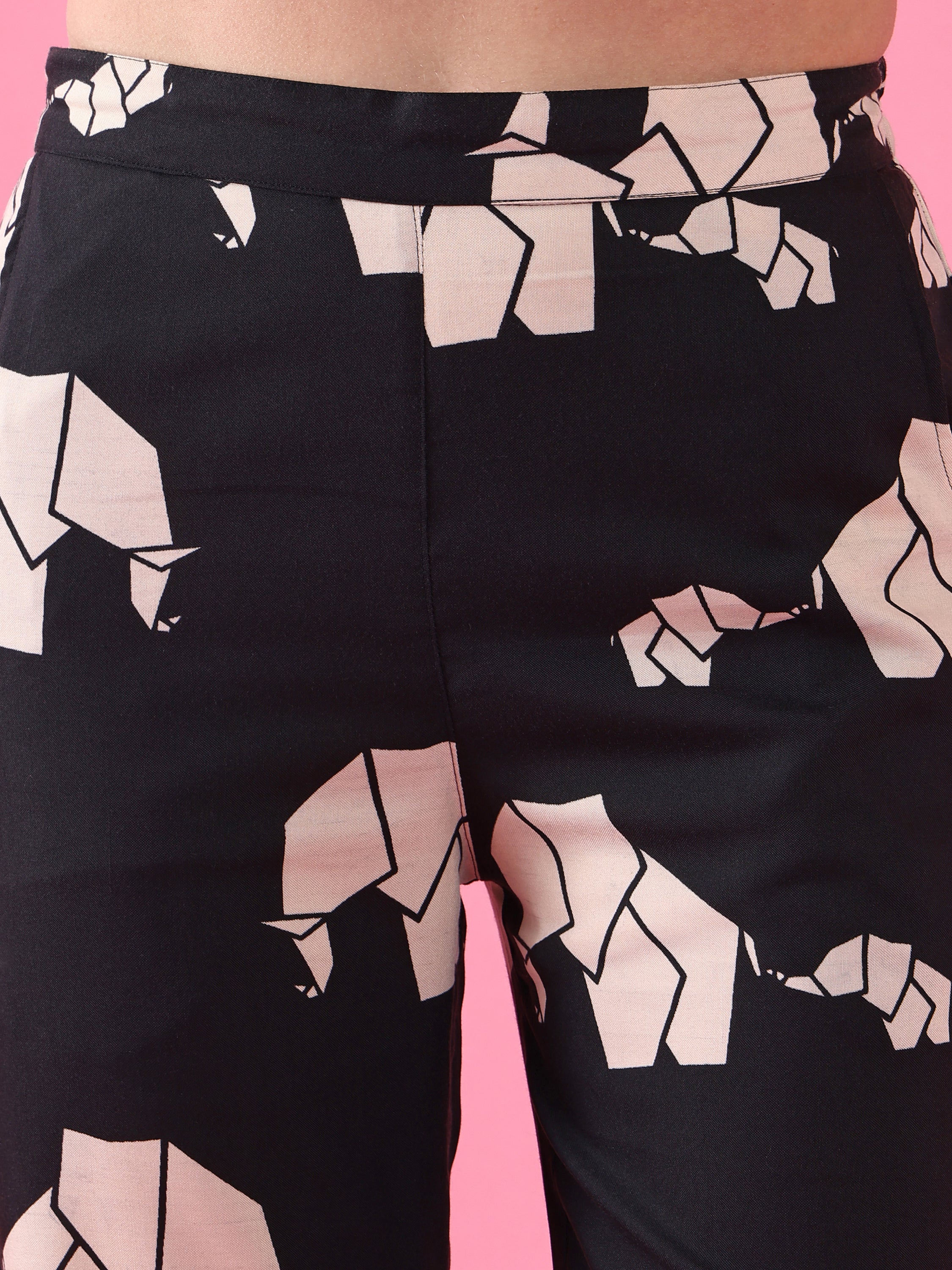 Women’s Black Polycotton Animal Printed Kurta with Matching Pant Set