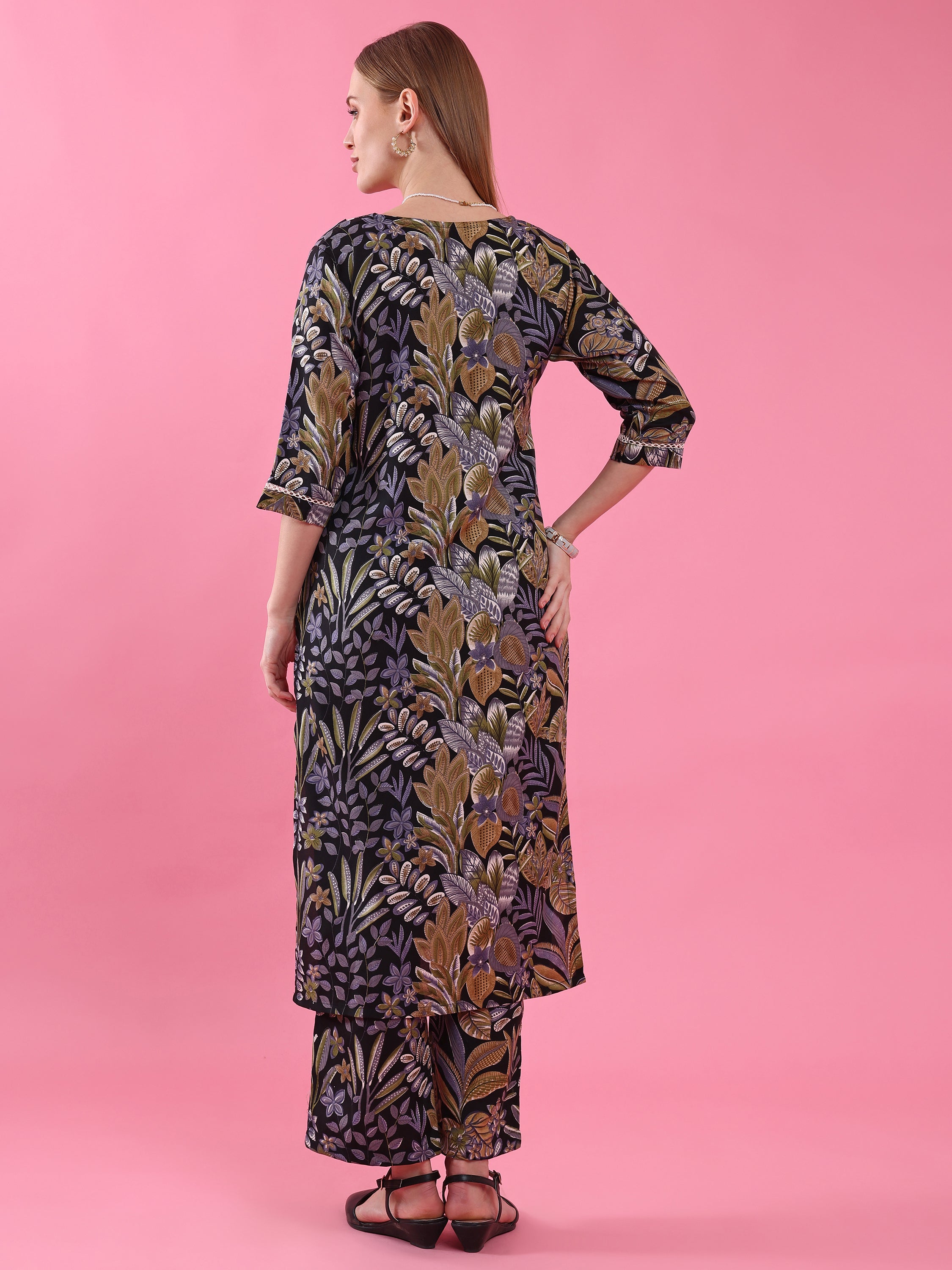 Women’s Multicolor Floral Printed Polycotton Kurta with Pant Set