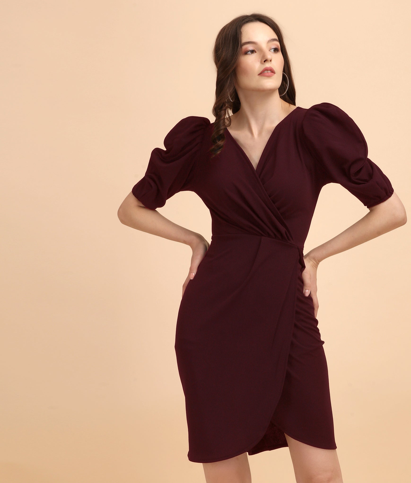 Women Pretty Tulip Hem Wrap Dress